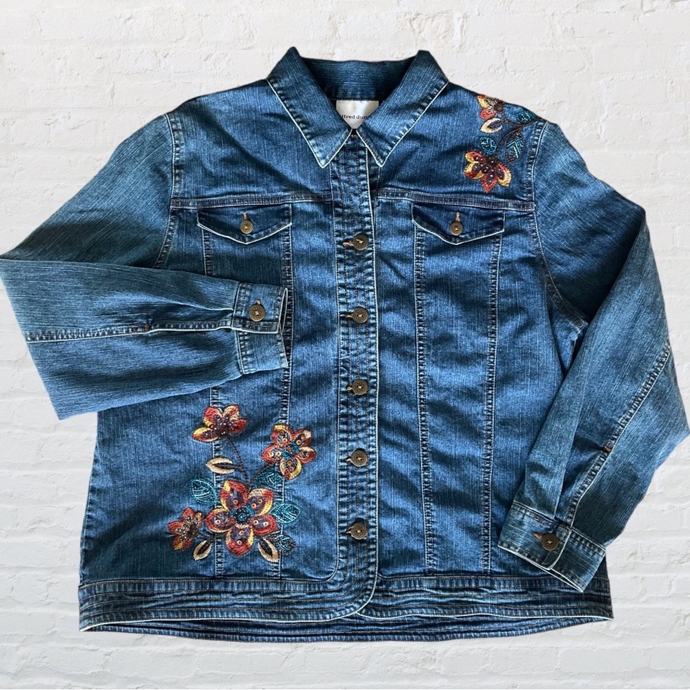 Alfred Dunner Embroidered Denim Jean Shirt Jacket Floral